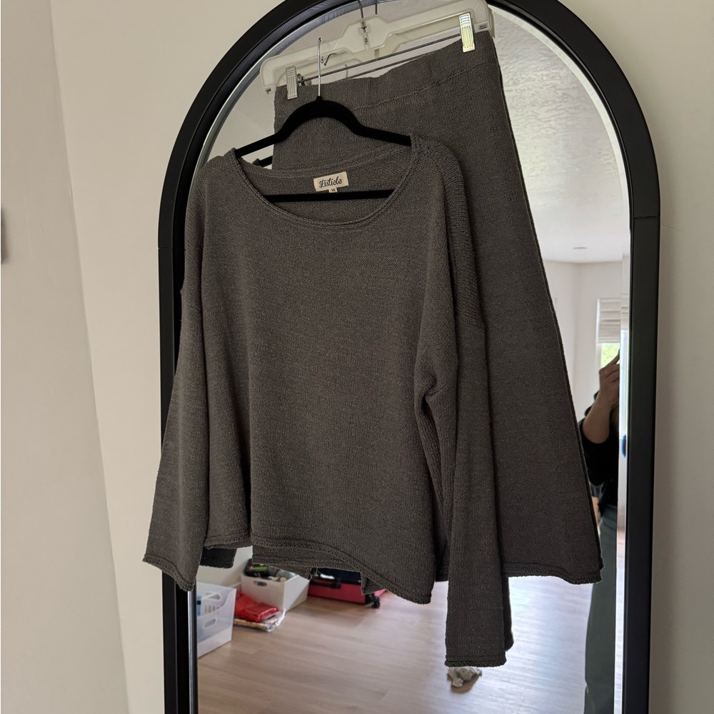 Gray Knit Sweater and Skirt Set